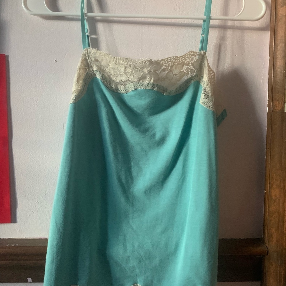 LOFT Blue and Cream Lace Trim Chemise